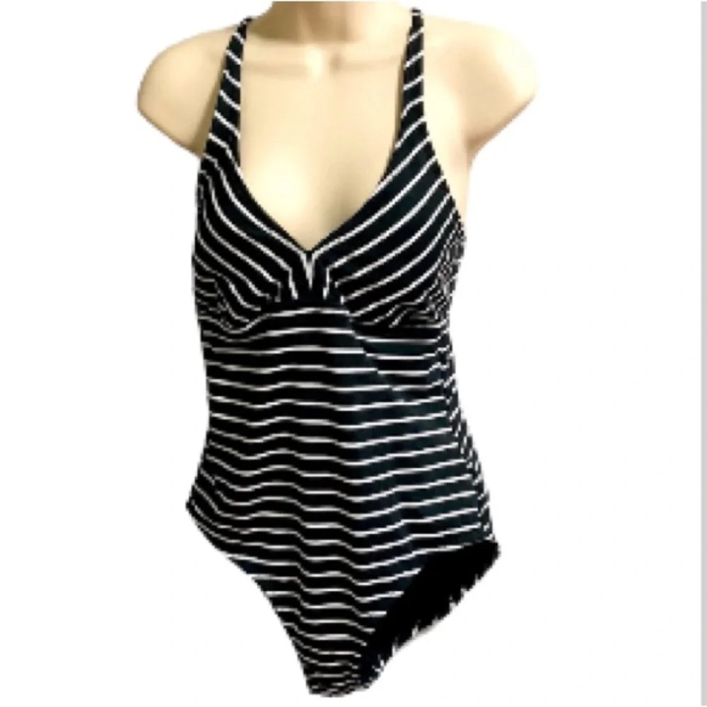 CATALINA Black White Stripe One Piece Swimsuit Womens Medium 8 10